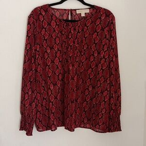 NWT Michael Kors Womens Blouse Sz XL Burgundy Red Snakeskin Print Pleats Holiday